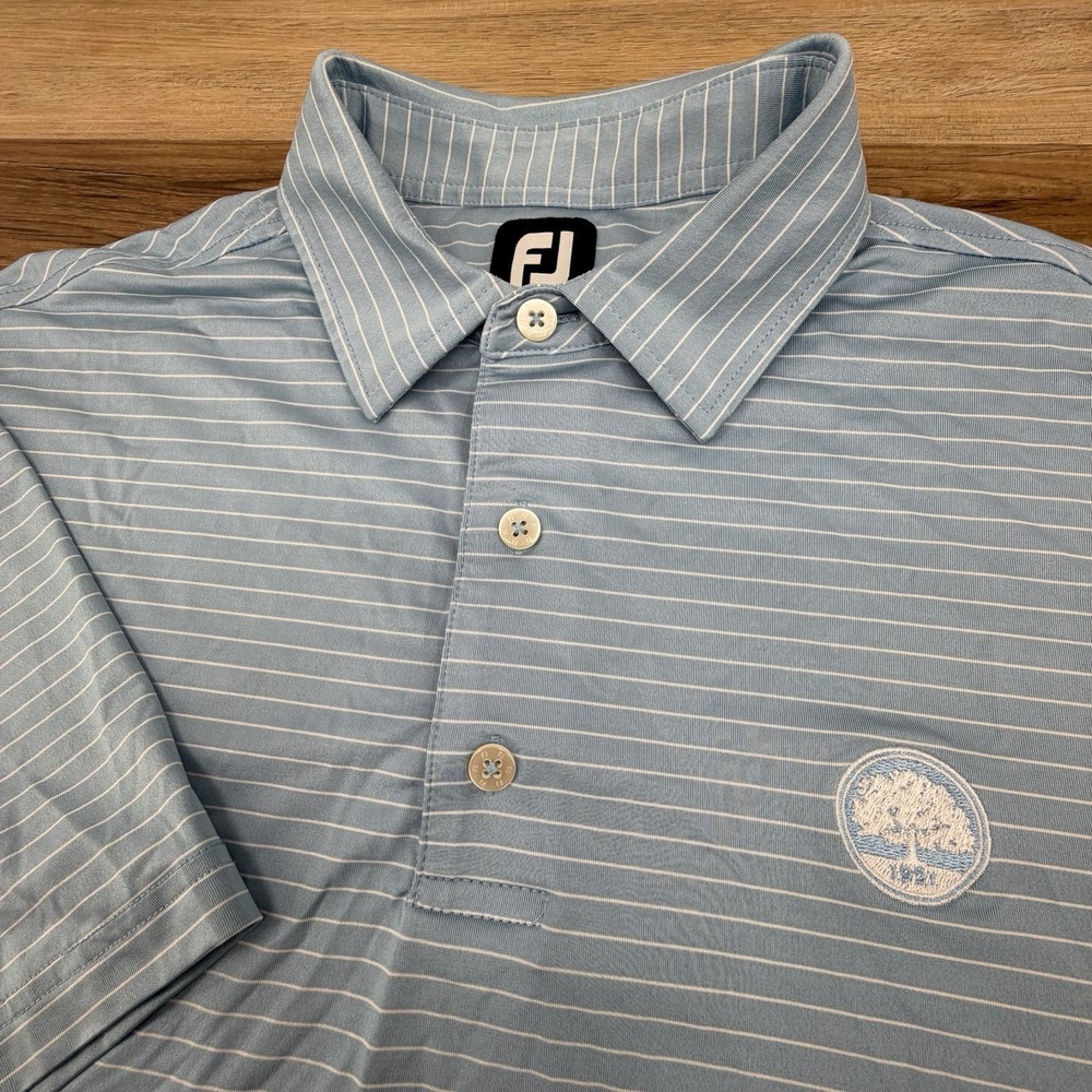 FootJoy FJ Golf Polo Shirt Men's Size M Performance Stretch Blue White Stripe